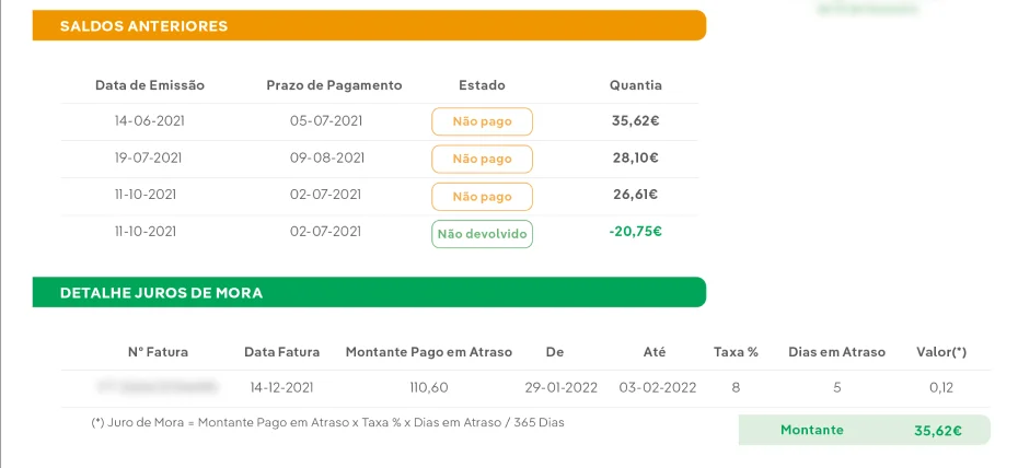 Saldos anteriores e juros de mora